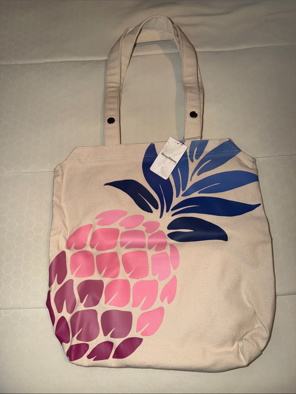 Tommy Bahama Pineapple Canvas Tote in Pink & Navy